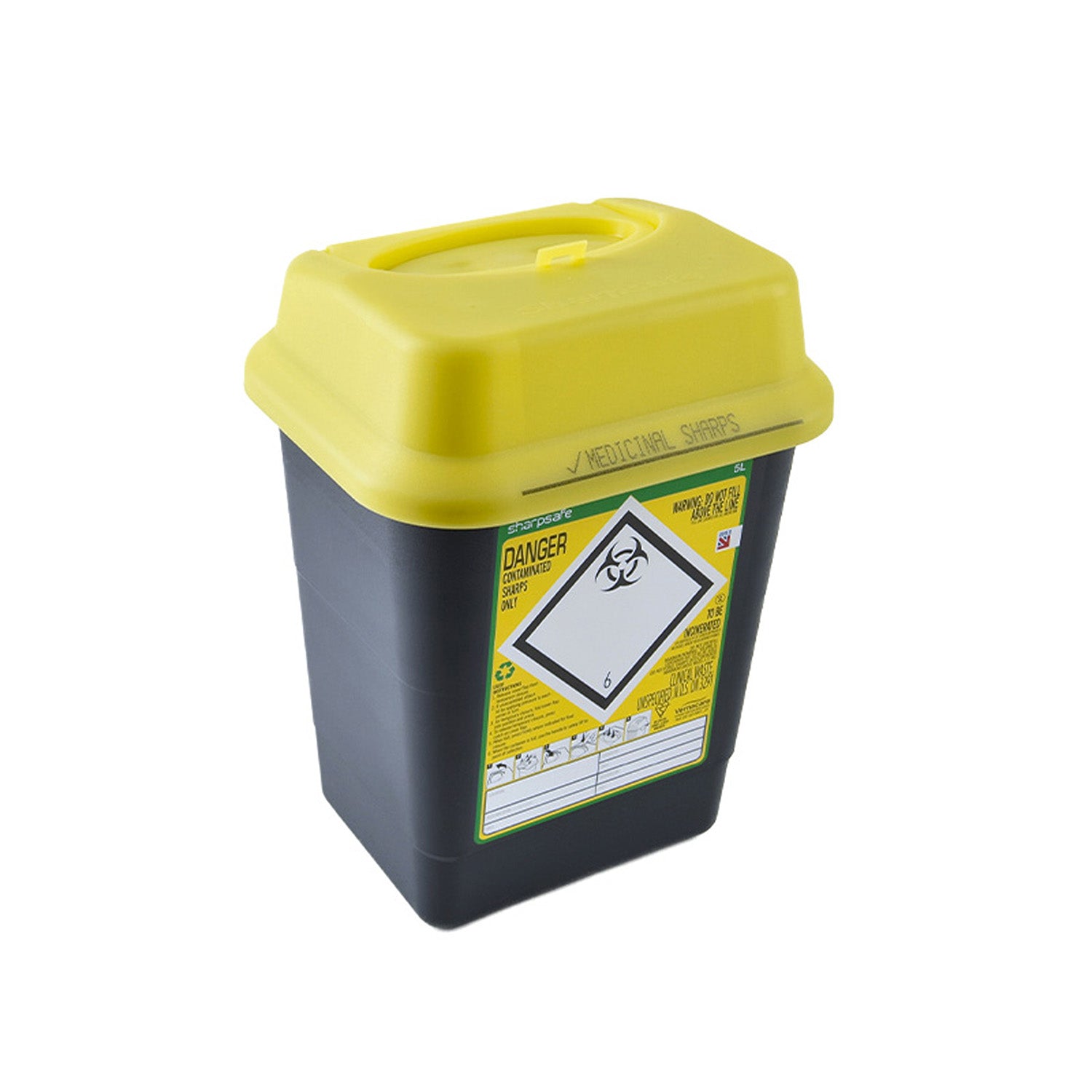 Sharpsafe Sharps Container Yellow Lid 5 Litre