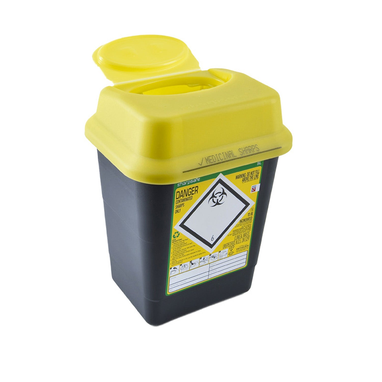 Sharpsafe Sharps Container Yellow Lid 5 Litre