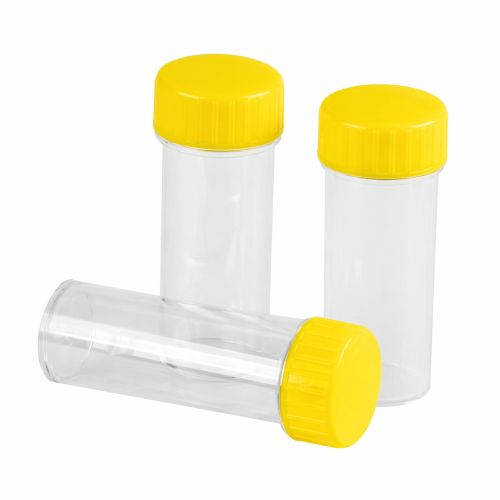 LabServ Container PP Yellow PE Screw Cap Gamma Sterile Flat Base 30ml