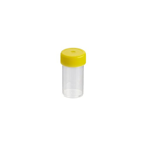 Techno Plas Flat Bottom Container Unlabelled Yellow Cap G/Sterile 25ml