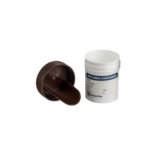 Techno Plas Container with Spoon Labelled White/Brown Cap70ml