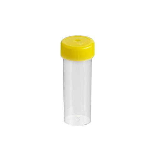Techno Plas Flat Bottom Container Unlabelled Yellow Cap G/Sterile 30ml