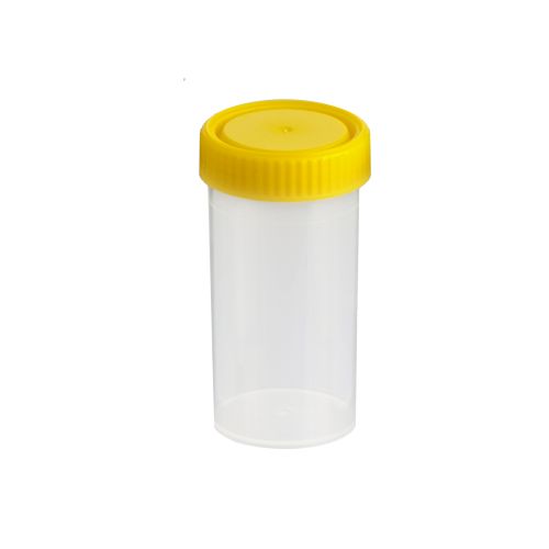 Techno Plas Flat Bottom Container Unlabelled Yellow Cap 120ml