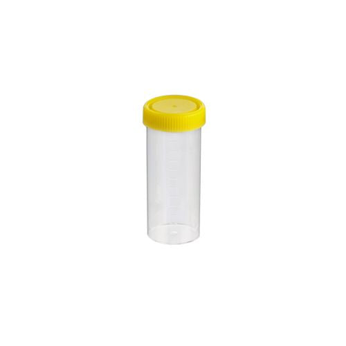 Techno Plas Flat Bottom Container Unlabelled Yellow Cap G/Sterile 120ml