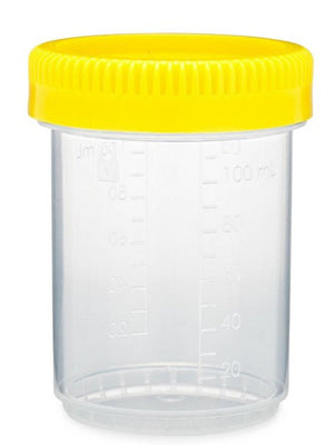 Techno Plas Flat Bottom Container Unlabelled Yellow Cap 120ml